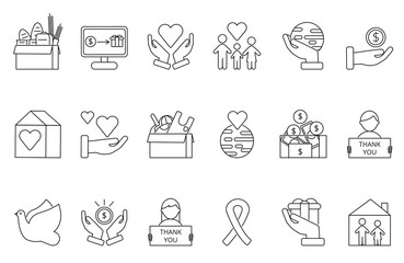 Canvas Print - Symbols of volunteers and charities organisations. Monolines icons set