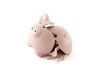 Canvas Print - Broken piggy bank on white background with clipping path