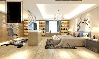 3d render of luxury hotel room