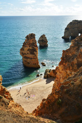 Poster - Algarve beach and rocks, amazing destination in Portugal and  all seasons attraction for many tourists in entire world