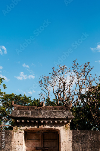 Old wall Shuri Castle under clear blue sky, Naha, Okinawa, Japan Poster