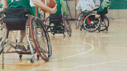 Fotomural Training of disabled sportsmen - playing wheelchair basketball