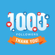 1000 followers, social sites post, greeting card vector illustration