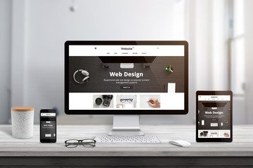 Leinwandbilder - Modern web site flat design theme presentation on responsive display devices.