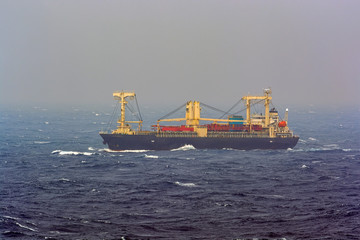 Poster - General cargo vessel at coastal water.