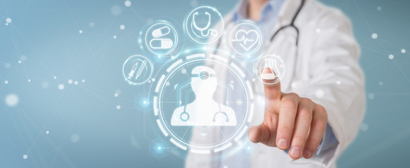 Poster - Doctor using digital medical futuristic interface 3D rendering
