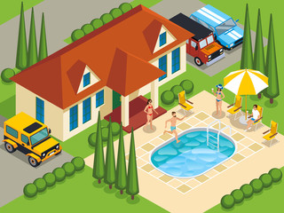 Rich People Villa Isometric Illustration