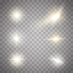Wall Mural - golden lights sparkles collection. vector illustration of glowing lens flares, flashes and sparks.