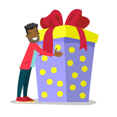 Sticker - Joyful african-american man hugging huge birthday gift