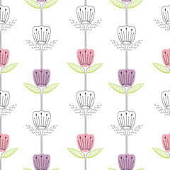 Wall Mural - seamless pattern with bluebell, campanula naive style. flowers stylized on white background