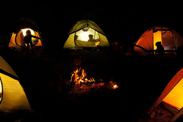 children in the nature near the tent