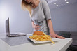 © dream@do - Woman having stomachache because of eating unthelthy junk food. Chronic gastritis or Ulcer.