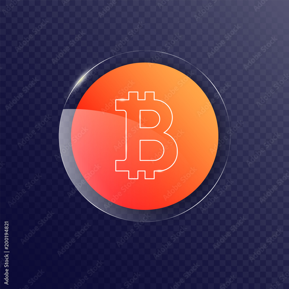 Bitcoin icon, vector sign, payment symbol, orange logo button. 3D Gloss  plate, Crypto currency, virtual internet money. Glass button. Bitcoin  embleme isolated on white. Cryptocurrency e-commerce Stock Vector | Adobe  Stock