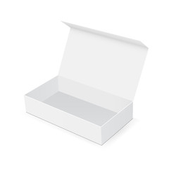 Empty box with open lid isolated on white background. Display your design on this mock up. Vector illustration