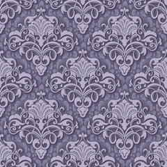 Vector volumetric damask seamless pattern background. Elegant luxury embossed texture for wallpapers, backgrounds and page fill. 3D elements with shadows and highlights.