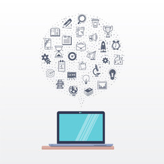 Wall Mural - Doodle Icons - startup concept speech bubble and laptop , painted flat style.