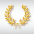 Award laurel. Symbol of victory and achievement. Design element for decoration of medal, award, coat of arms or anniversary logo. Gold laurel wreath. Realistic vector object isolated