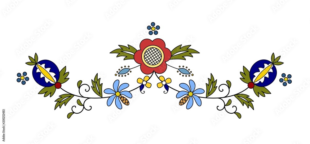 Traditional, modern Polish - Kashubian floral folk decoration vector, wzory kaszubskie, kaszubski wzór, haft - obrazy, fototapety, plakaty 