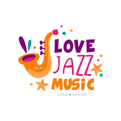 Poster - Abstract music logo with saxophone for jazz live concert. Creative vector design for invitation card, promo poster banner