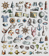Vector set of Marine, Nautical cartoon 3d doodle objects