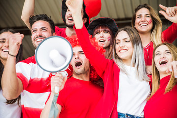 Football fans supporting their team at the arena for the world championship,