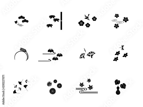 季節の和柄デザイン シルエットセット Stock Illustration Adobe Stock