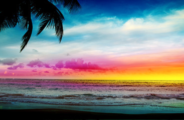 Wall Mural - colorful sunset on tropical beach.