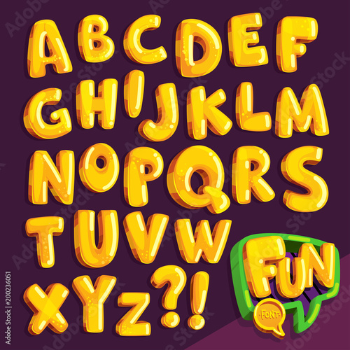 cartoon font "fun". set of yellow bubble letters Stock Vector Adobe Stock