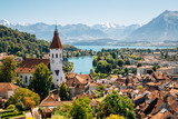 Fototapeta  - Thun cityscape with Alps mountain and lake in Switzerland