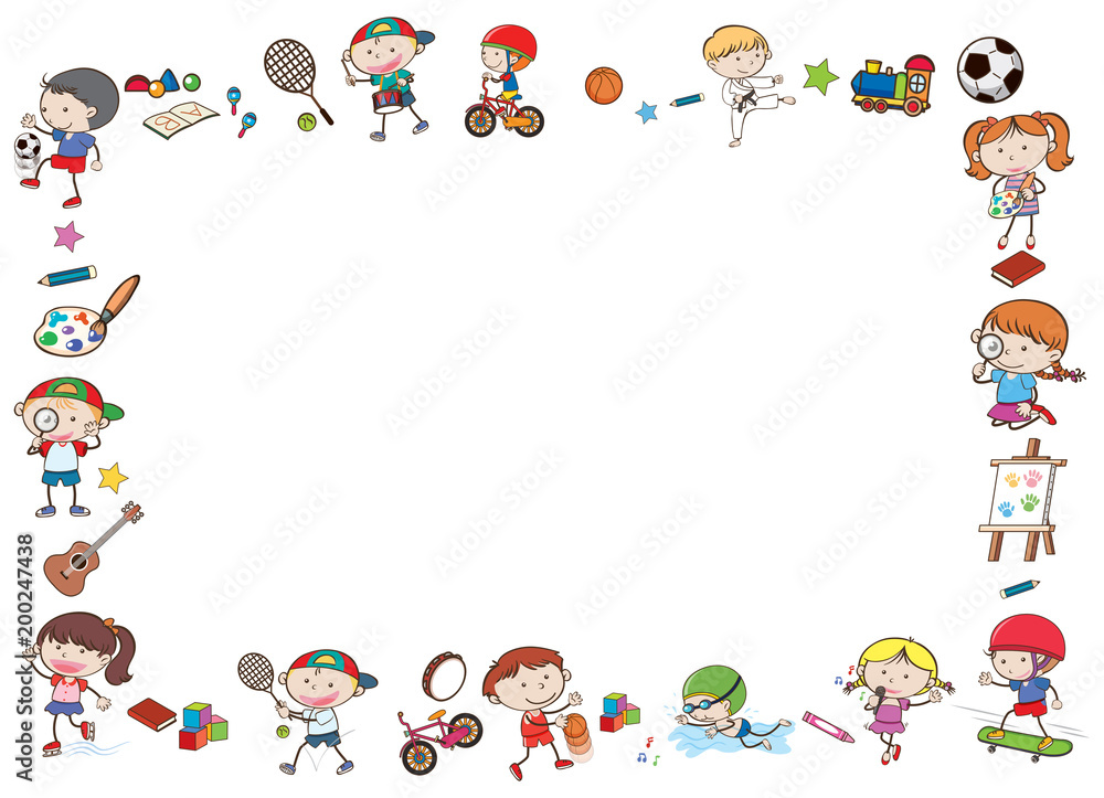 Border template with kids playing sports Stock Vector | Adobe Stock