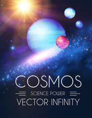 Wall Mural - space shining backgrouns with realistic 3d planets and stars. univerce and cosmos design. light of a