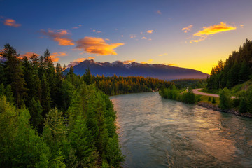 Wall Mural - sunset above fraser river near jasper national park in canada