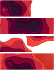 Wall Mural - Red abstract banners with paper cut shapes.