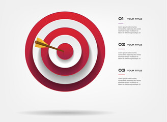 Poster - Target infographics step by step. Element of chart, graph, diagram with 3 options - parts, processes, timeline. Vector business template for presentation, workflow layout, annual report, web design