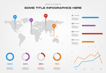Fototapete - World map infographics. Element of chart, graph, diagram with 3 options - parts, processes, timeline. Vector business template for presentation, workflow layout, annual report, web design