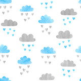 Fototapeta Fototapety na ścianę do pokoju dziecięcego - Seamless vector watercolor clouds pattern. Rain of hearts.