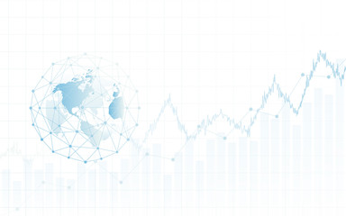 Abstract financial background with global in network sphere and chart  on white color