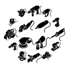 Poster - Electric tools icons set, simple isometric style
