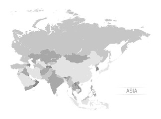 asia map greyscale vector illustration