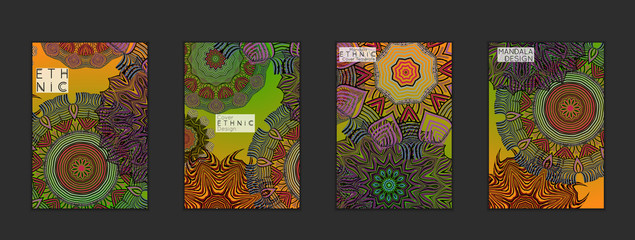 Wall Mural - Ethnic banners template with floral Mandala ornament.