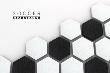 Soccer ball hexagon background. black and white football pattern. 3d Rendering