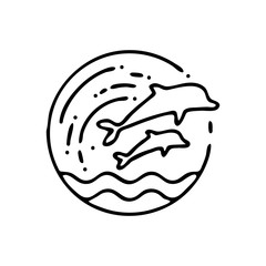 Handmade beach dolphin icon in linear style