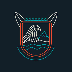 Poster - Summer beach surf badge icon in line art