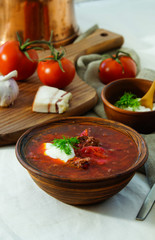 Wall Mural - soup russian, borsch with beef and sour cream