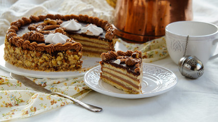 Wall Mural - cake made of Shortcrust pastry layers and chocolate  butter cream, soviet cake Leningradskiy