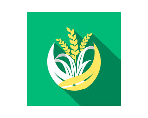 Wall Mural - wheat paddy harvest agriculture farmer image vector logo symbol icon