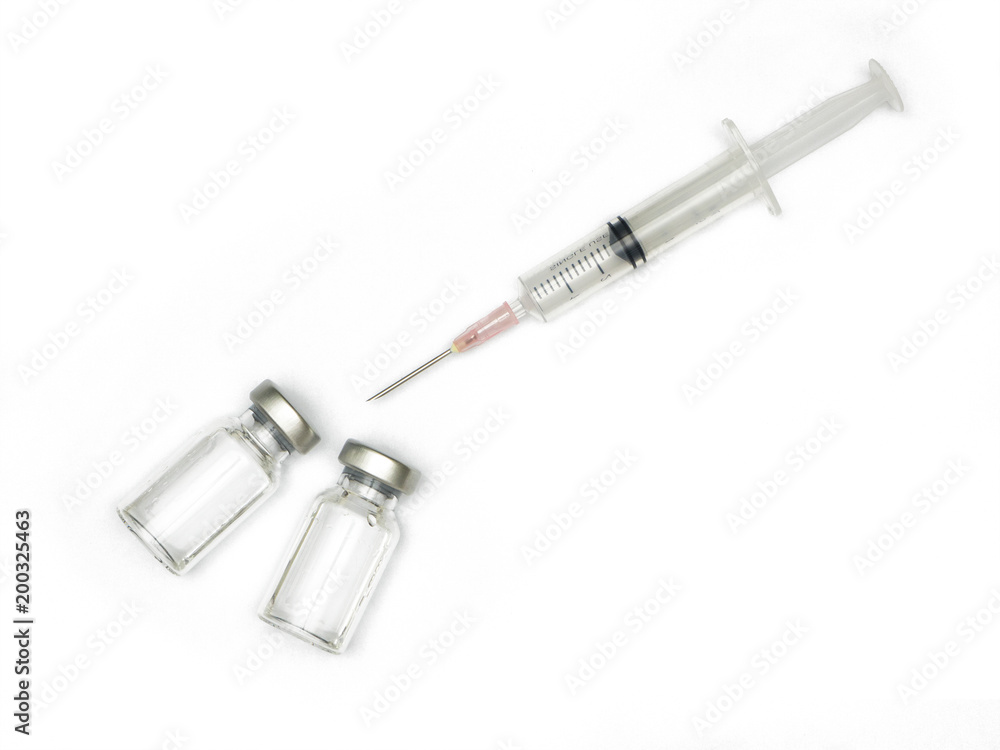 Medicine bottle for injection. Medical glass vials and syringe for ...