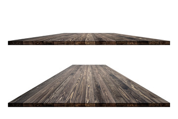 Wall Mural - Empty dining table vintage style with clipping path in perspective view for product placement or montage with focus to table. Wooden board surface.