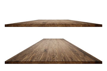 Wall Mural - Empty dining table vintage style with clipping path in perspective view for product placement or montage with focus to table. Wooden board surface.