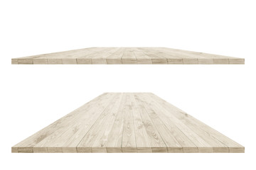 Wall Mural - Empty dining table vintage style with clipping path in perspective view for product placement or montage with focus to table. Wooden board surface.